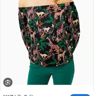 NWT Lilly Pulitzer Off Shoulder Elizabethany Long Slv Top Dancing In Moonlight